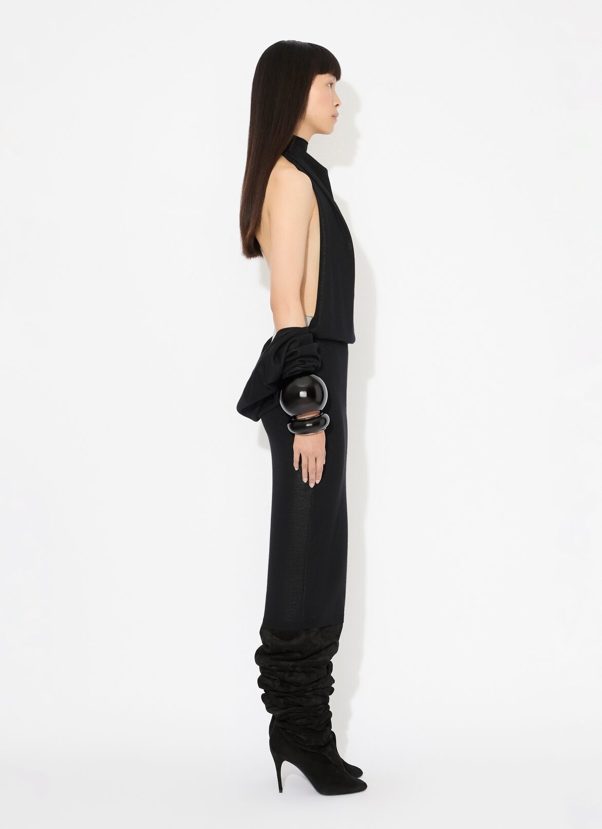 DOUBLE-FACED WOOL CARDIGAN DRESS  ALAÏA BLACK/SILVER DOUBLE-FACED WOOL CARDIGAN DRESS
